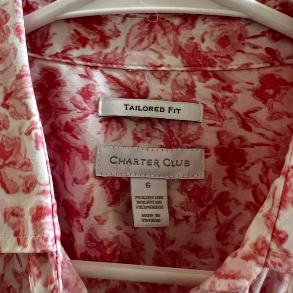 Charter Club Sleeveless Button Front Blouse Size 6 | Pink Toile Floral Top - Picture 3 of 5